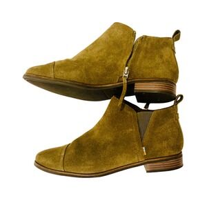 TOMS Women's Olive Cozy Fall Suede Ankle Boots Quiet Luxury Side Zip Size 11